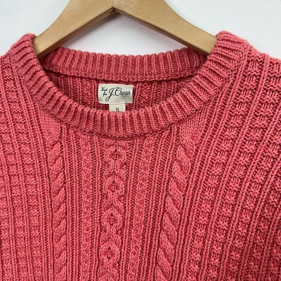 J. Crew Men’s Cotton Cable Knit Fisherman Crewneck Sweater Heather Pink - Picture 7 of 11
